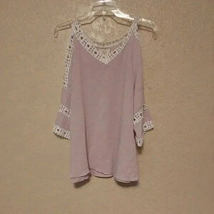 Grace & Emma cold shoulder blouse, light purple.